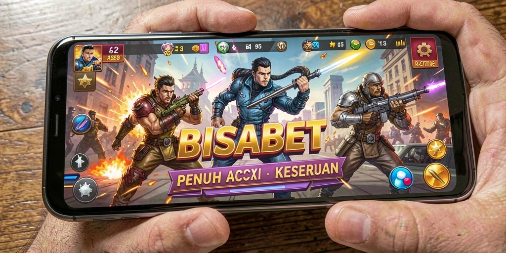 Screenshot utama BISABET menunjukkan gameplay arcade yang mendebarkan dan penuh aksi.