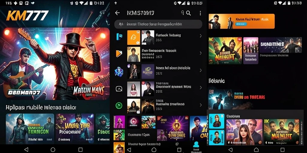 Tangkapan layar gameplay KM777 menampilkan antarmuka aplikasi musik yang menarik.