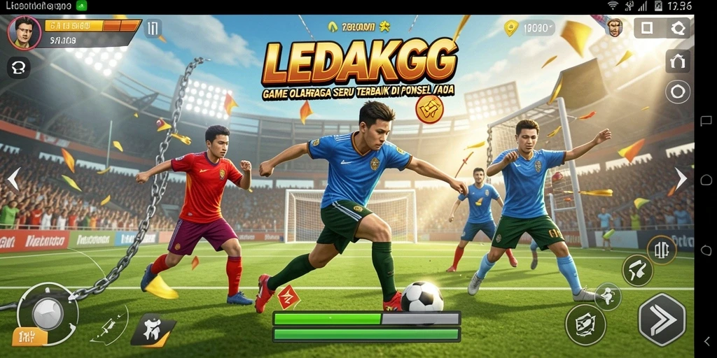 Tangkapan layar menampilkan aksi seru dalam game olahraga LEDAKGG.