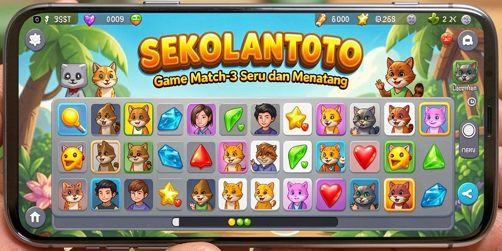 Gameplay seru di SEKOLAHTOTO dengan tantangan Match-3 yang menarik.
